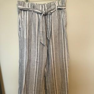 Blue and White Striped Linen Pants